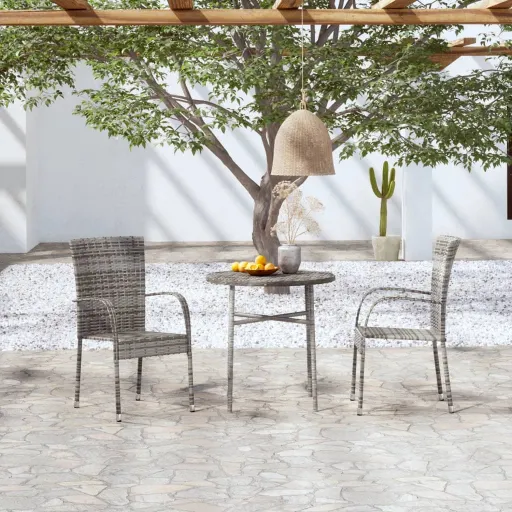 Conjunto de Jantar para Jardim Vime PE Cinzento (3 pcs)
