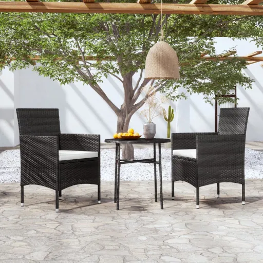 Conjunto de Jantar para Jardim Vime PE Preto (3 pcs)