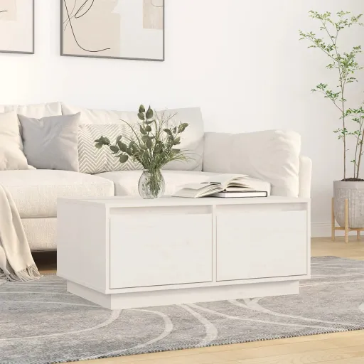 Mesa de Centro 80x50x35 cm Madeira de Pinho Maciça Branco