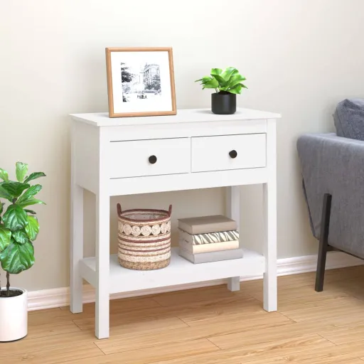 Mesa Consola 75x35x75 cm Pinho Maciço Branco