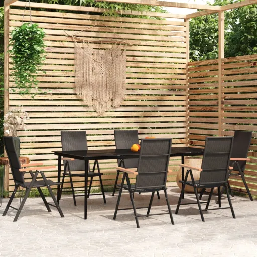 Conjunto de Jantar para Jardim Preto (7 pcs)