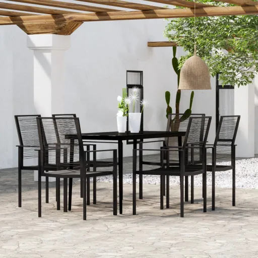Conjunto de Jantar para Jardim Preto (7 pcs)
