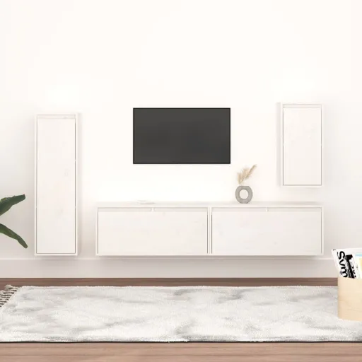 Móveis de TV   Madeira de Pinho Maciça Branco (4 pcs)
