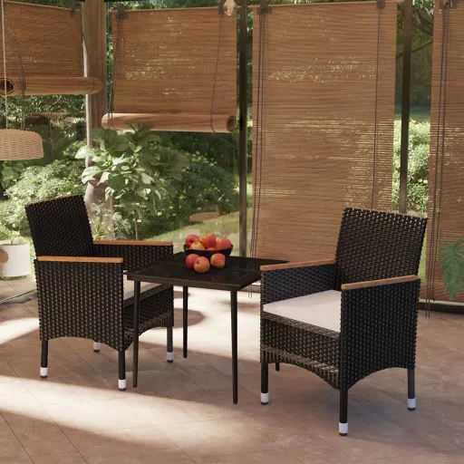 Conjunto de Jantar para Jardim com Almofadões Preto (3 pcs)