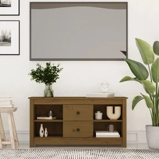 Móvel de TV 103x36,5x52 cm Madeira de Pinho Maciça Castanho Mel