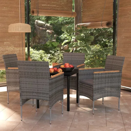 Conjunto de Jantar Jardim com Almofadões Cinzento/Preto (5 pcs)