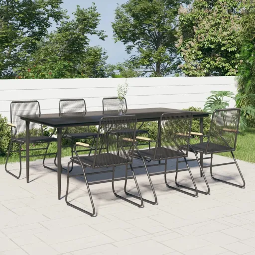 Conjunto de Jantar para Jardim Vime de PVC Preto (7 pcs)