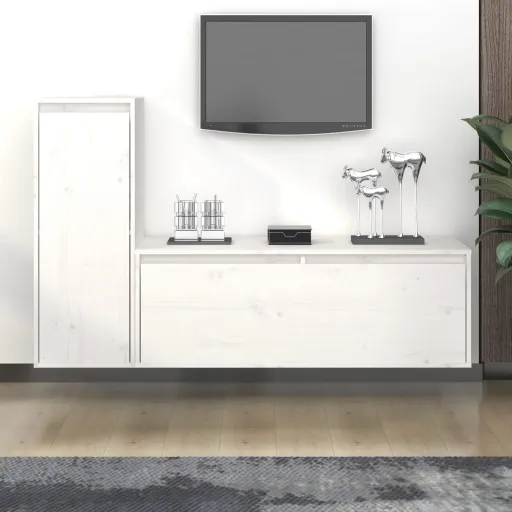 Móveis de TV   Madeira de Pinho Maciça Branco (2 pcs)