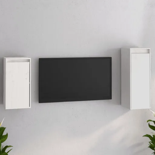 Móveis de TV   Madeira de Pinho Maciça Branco (2 pcs)