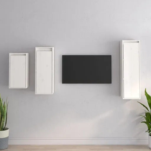 Móveis de TV   Madeira de Pinho Maciça Branco (3 pcs)