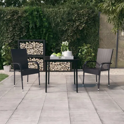 Conjunto de Jantar para Jardim Preto (3 pcs)