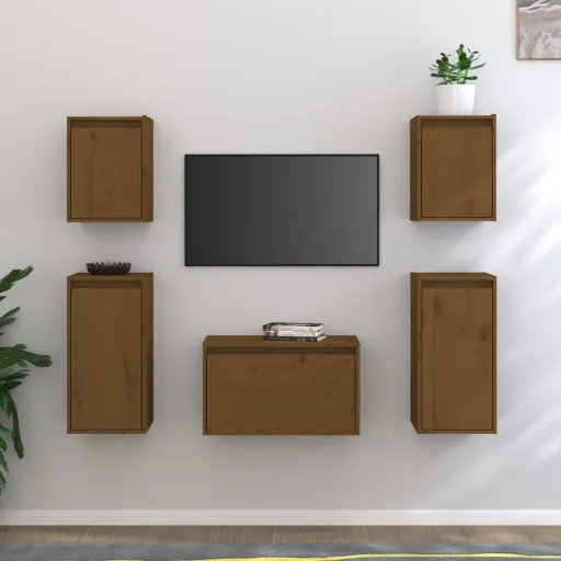 Móveis de TV   Madeira de Pinho Maciça Castanho-Mel (5 pcs)