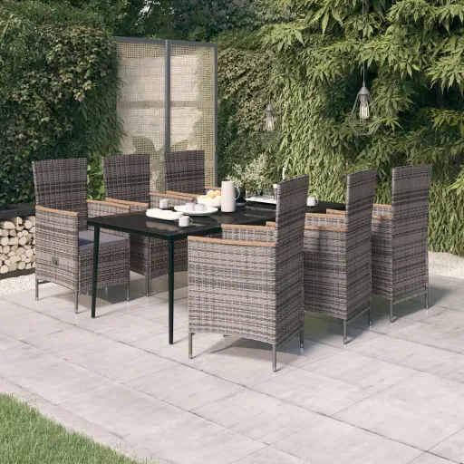Conjunto de Jantar para Jardim com Almofadões Cinza (7 pcs)