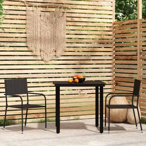 Conjunto de Jantar para Jardim Preto (3 pcs)