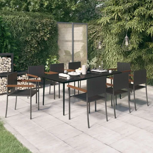 Conjunto de Jantar para Jardim Preto (9 pcs)