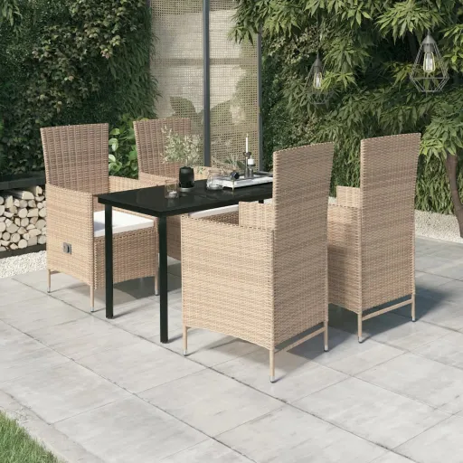Conjunto de Jantar para Jardim com Almofadões Bege (5 pcs)
