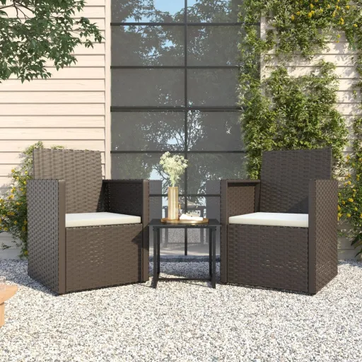 Conjunto Sofás de Exterior com Almofadões Vime PE Preto (3 pcs)