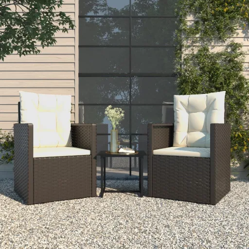 Conjunto Lounge de Exterior c/ Almofadões Vime PE Preto (3 pcs)