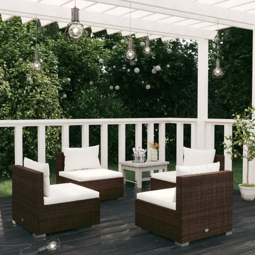Conjunto Lounge Jardim c/ Almofadões Vime PE Castanho (4 pcs)