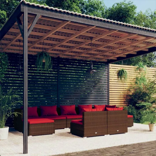 Conjunto Lounge Jardim c/ Almofadões Vime PE Castanho (9 pcs)