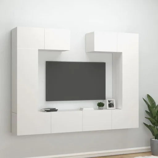 Conjunto Móveis de TV   Madeira Processada Branco (6 pcs)