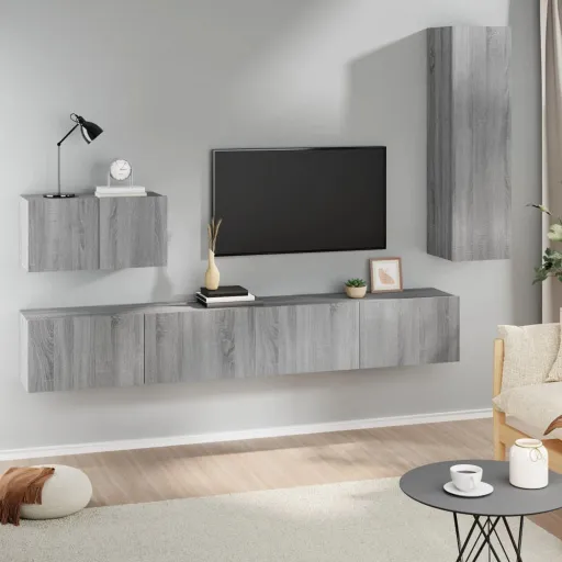Conjunto Móveis de TV   Madeira Processada Sonoma Cinza (4 pcs)
