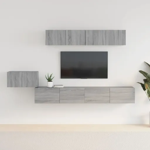 Conjunto Móveis de TV   Madeira Processada Sonoma Cinza (5 pcs)