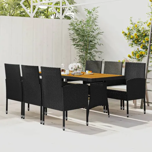 Conjunto de Jantar p/ Exterior Vime PE Preto (7 pcs)