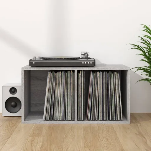 Caixa Discos Vinil 71x34x36cm Derivados Madeira Cinzento Sonoma