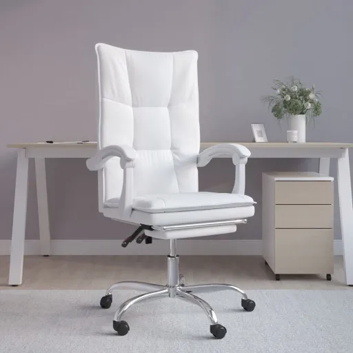 Cadeira de Escritório Reclinável Couro Artificial Branco