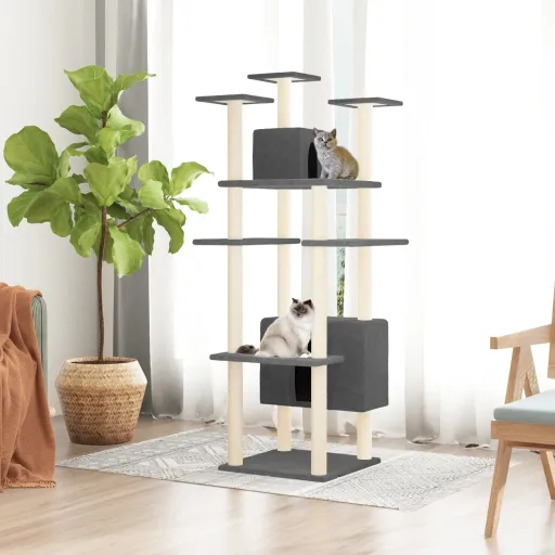 Árvore p/ Gatos c/ Postes Arranhadores Sisal 162cm Cinza-Escuro