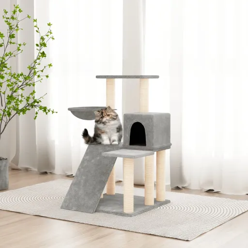 Árvore p/ Gatos c/ Postes Arranhadores Sisal 82 cm Cinza-Claro
