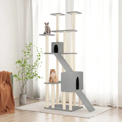 Árvore p/ Gatos c/ Postes Arranhadores Sisal 190 cm Cinza-Claro