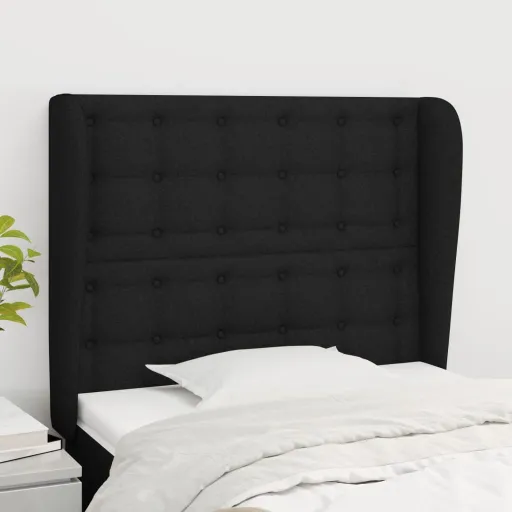 Cabeceira de Cama c/ Abas Tecido 83x23x118/128 cm Preto