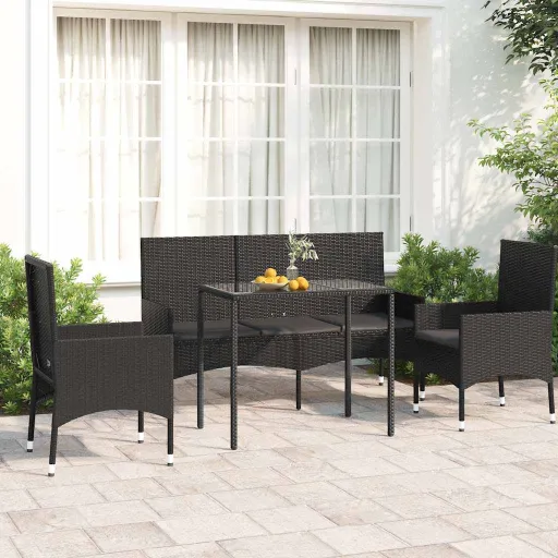Conjunto Lounge de Jardim c/ Almofadões Vime PE Preto (4 pcs)