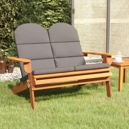 Banco de Jardim Adirondack c/ Almofadões 126 cm Acácia Maciça
