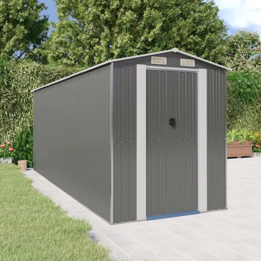 Abrigo de Jardim 192x523x223 cm Aço Galvanizado Cinzento-Claro