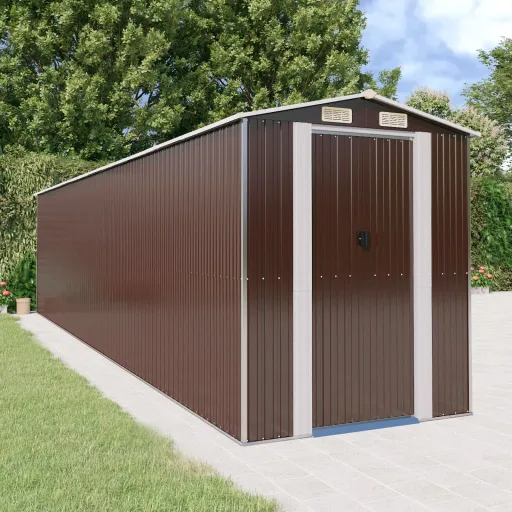 Abrigo de Jardim 192x855x223 cm Aço Galvanizado Castanho-Escuro