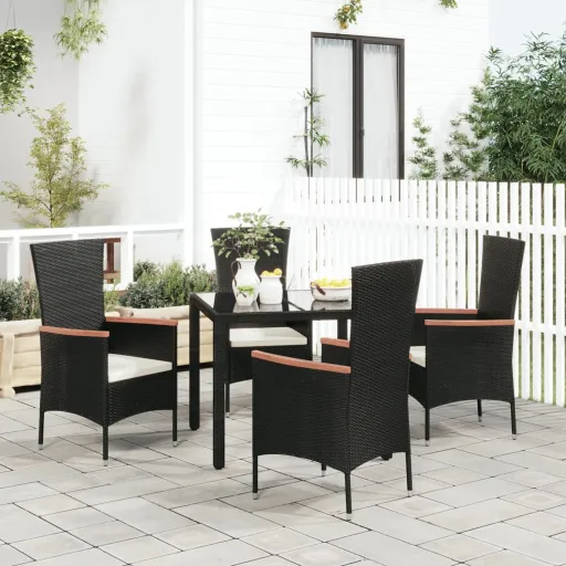 Cadeiras de Jardim com Almofadões   Vime PE Preto (4 pcs)
