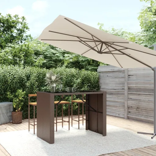 Mesa de Bar com Tampo de Vidro 145x80x110 cm Vime PE Castanho