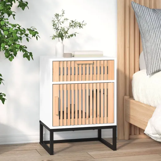 Mesa de Cabeceira 40x30x55,5 cm Derivados Madeira/Ferro Branco