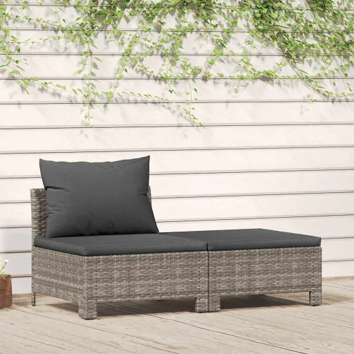 Conjunto de Lounge de Jardim de 2 Peças com Almofadas em Vime Sintético Cinza