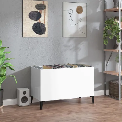Armário p/ Discos 74,5x38x48 cm Deriv. Madeira Branco Brilhante
