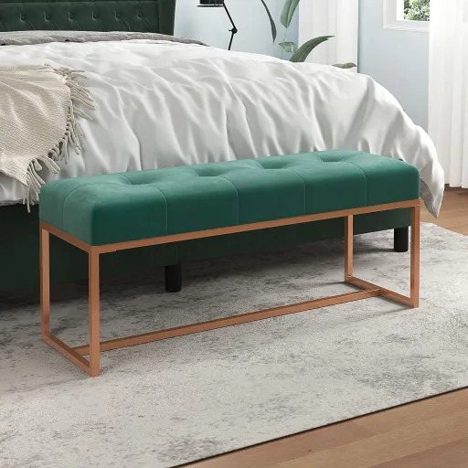 Banco 110x36x45 cm Veludo Verde-Escuro