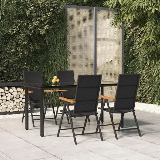 Conjunto de Jantar p/ Jardim Vime PE Preto e Castanho (5 pcs)