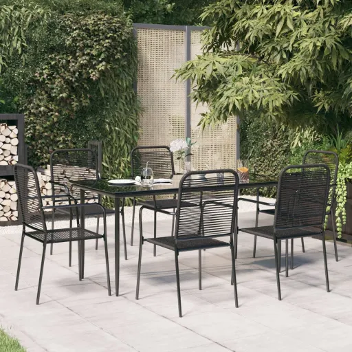 Conjunto de Jantar p/ Jardim Corda de Algodão e Aço Preto (7 pcs)