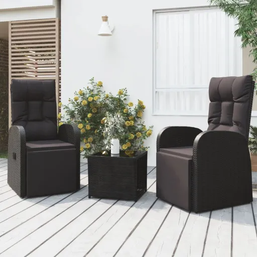Conjunto Lounge para Jardim Vime PE e Aço Preto (3 pcs)