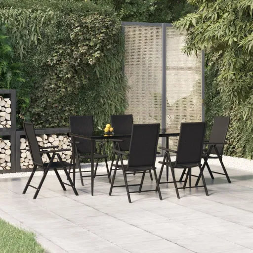 Conjunto de Jantar para Jardim Vime PE Preto (7 pcs)