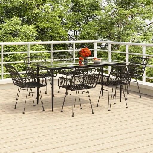 Conjunto de Jantar para Jardim Vime PE Preto (7 pcs)
