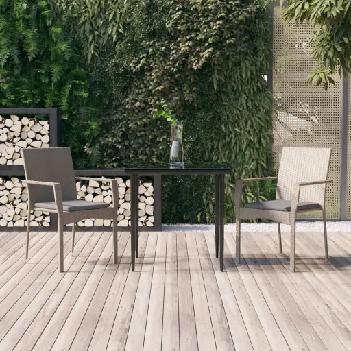 Conj. Jantar p/ Jardim c/ Almofadões Vime PE Preto/Cinza (3 pcs)
